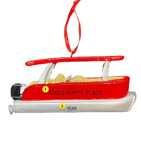 Personalized Ornament Red Pontoon Boat