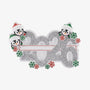 Blank 2026 penguin family of 3 ornament with three penguins, glittery silver numbers, red and green snowflakes, and an unpersonalized banner across the middle.