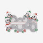 Blank 2026 penguin family of 5 ornament with five penguins in red and green Santa hats, glittery silver numbers, snowflakes, and an unpersonalized banner.