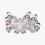 Blank 2026 penguin family of 6 ornament with six penguins, glittery silver numbers, red and green snowflakes, and an unpersonalized banner across the center.