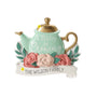 Personalized A Baby is Brewing expecting ornament with a family name on the white banner and year on the gold teapot lid.