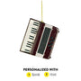 Personalized burgundy accordion ornament shown with name and year option graphic
