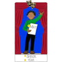 Ornament of a child holding a playbill inside theater curtains, can be personalized. 