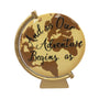 Personalized globe ornament with gold world map design and “And so our adventure begins as” message