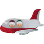 Decorative airplane ornament with two faces on a white background