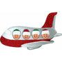 Decorative airplane ornament with 4 smiling faces on a white background