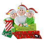 Personalized Christmas ornament with three people and decorative elements on a white background