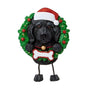 Personalized Black Labradoodle ornament with Santa hat, Christmas wreath, and blank bone-shaped name plaque