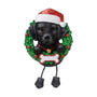 Personalized Black Lab ornament with Santa hat, Christmas wreath, and blank bone-shaped name plaque