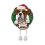 Personalized Boxer ornament with Santa hat, Christmas wreath, and blank bone-shaped name plaque