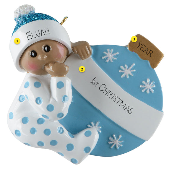 Personalized Baby Boy's 1st Christmas Ornament -African-American Male