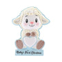 Baby’s first Christmas lamb ornament with blue trim, a blue glitter heart, and a blue base.