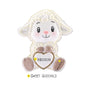 Personalized baby godchild lamb ornament with a name on the heart, with an example of “Sweet Godchild” on the base, and year on the lamb’s foot.