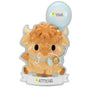 Personalized blue baby Highland cow ornament with a name on the banner and space for a year on the balloon.