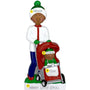 Decorative persoanlized ornament of a person pushing a stroller with a child inside, on a white background.