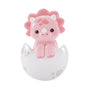Pink baby triceratops ornament sitting in a cracked white egg with soft pink accents and a sweet face.