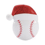 Baseball ornament wearing a red glitter Santa hat.