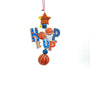 Personalized basketball Hoop It Up ornament with a name on the star and a year on the blue bead above the design.
