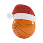 Basketball ornament wearing a red glitter Santa hat with white trim and pom-pom.