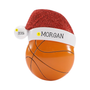 Personalized basketball ornament wearing a red glitter Santa hat, shown with the example name Morgan and year 2026.