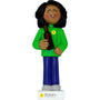 Ornament of a person wearing a green shirt personalized with name and year, holding a beer bottle, on a white background.