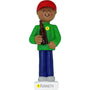 Ornament of a person wearing a green shirt and red cap, holding a beer bottle, personalized with name and year on a white background.