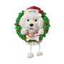 Personalized Bichon Frise ornament example with name on Santa hat and year on bone-shaped plaque