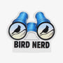 Personalized birding ornament with blue binoculars, bird silhouettes in the lenses, and bold “Bird Nerd” lettering.