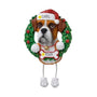 Personalized Boxer ornament example with name on Santa hat and year on bone-shaped plaque