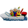 Colorful ornament of three people in a boat on a white background