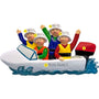Family on a boat ornament with personalized names and year, on a white background.