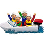 Colorful ornament of four people in a boat with an outboard motor on a white background