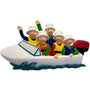 Colorful ornament of people on a boat with a white background