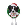 Personalized Border Collie ornament with Santa hat, Christmas wreath, and blank bone-shaped name plaque