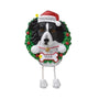 Personalized Border Collie ornament example with name on Santa hat and year on bone-shaped plaque