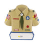 Personalized Boy Scout uniform ornament with a name on the bottom banner, troop number on the sleeve patch, and year below it.