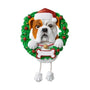 Personalized Bulldog ornament with Santa hat, Christmas wreath, and blank bone-shaped name plaque