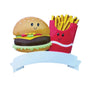Personalized burger and fries duo ornament with smiling burger, fries carton, and blank banner