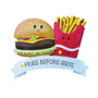 Burger and fries duo ornament personalizing example with “Fries Before Guys” on banner and year on fries carton