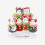 Personalized caroling mice family of 6 ornament with names on the scarves, “Fa La La Family” on the base, and year on the ornament.