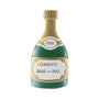 Personalized champagne bottle ornament with a congratulatory message and names written on the bottle label and the year added near the top.