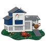 Decorative ornament of a chicken coop with chickens on a white background