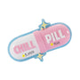 Personalized chill pill ornament with a name on the white side and the year written on the pink side.