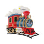 Personalized choo choo train ornament with a name on the steam cloud and year on the smaller steam puff.