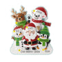 Personalized Christmas character family ornament for five with example names on each character, a short family phrase across the snow, and a year.