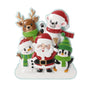 Christmas character family ornament for five with a reindeer, polar bear, snowman, Santa, and penguin gathered on snow.