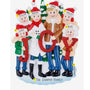 Personalized JOY family of 6 ornament with names on the hats, a family name on the base, and space for a year.