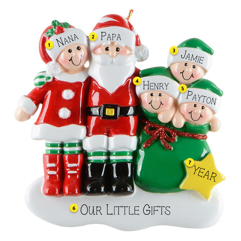 Personalized Christmas ornament with Santa Claus and children on a white background