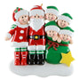 Christmas ornament with Santa Claus and four children in festive outfits on a white background