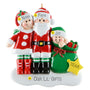 Personalized Christmas ornament with three characters labeled  on a white background.